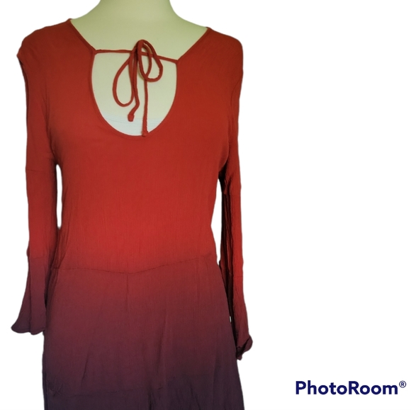 Green Dragon Red Ombre Gauzy Boho Dress - M - Picture 4 of 9
